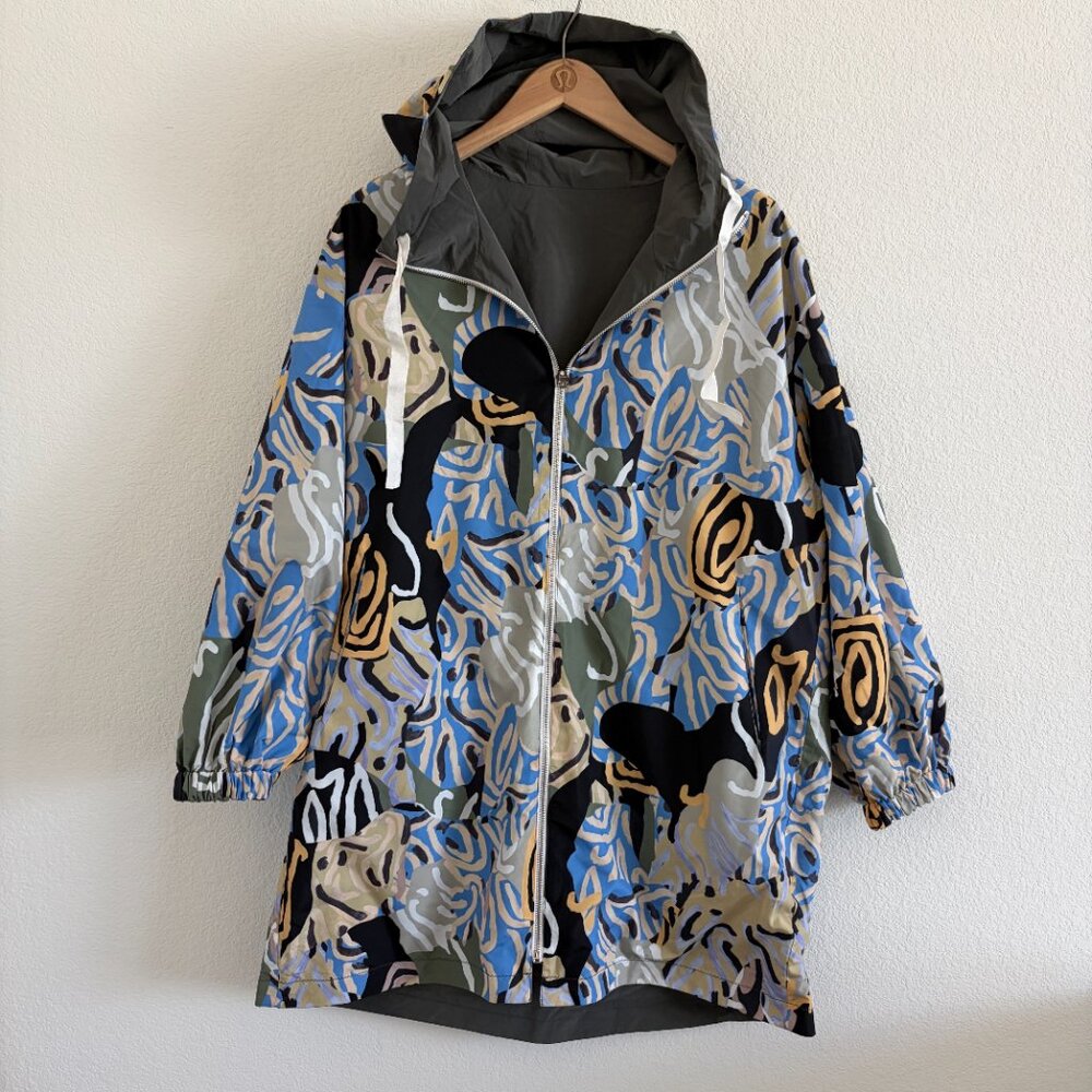 Korean Fashion Reversible Windbreaker Long Hooded Jacket Zip One Size Gray/Multi